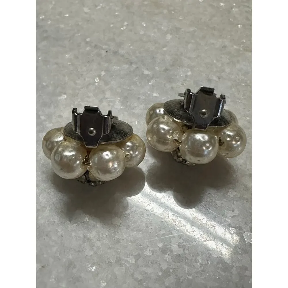Vintage faux Pearl Crystal Earrings Rhinestone Statement Hollywood Glam jewelry